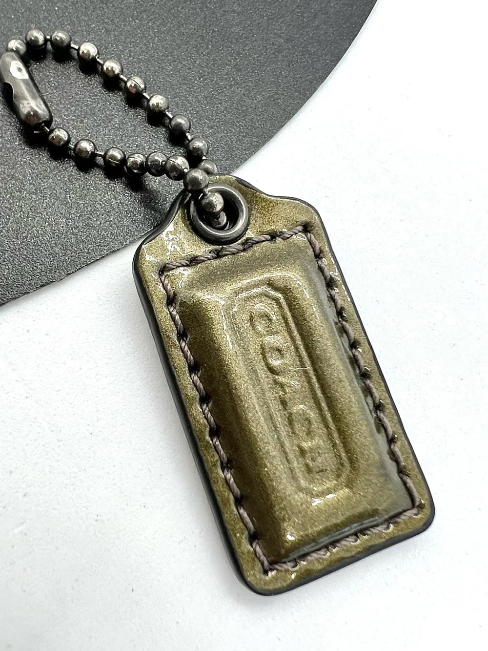 Coach Metallic Olive Green Leather Bag Charm Hangtag Replacement